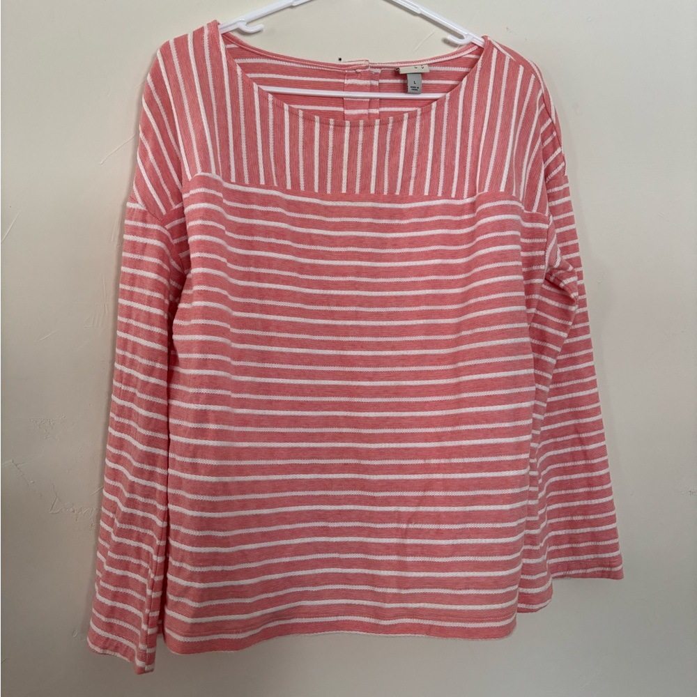 Chic Pink and White Striped Long Sleeve Top